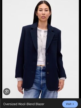 GAP Navy Oversized Wool-Blend Blazer